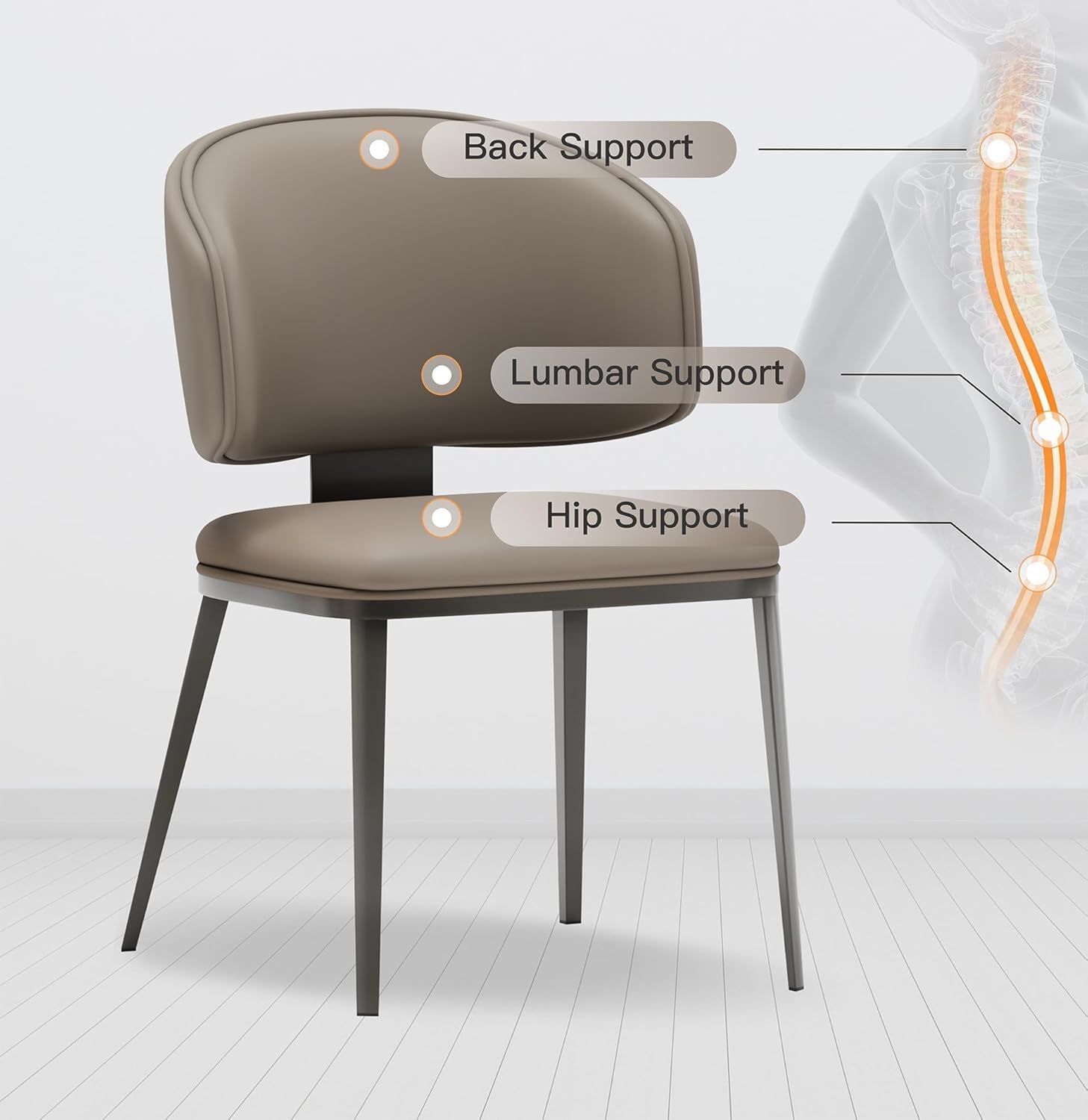 Dining Chairs Modern High Backrest Comfortable, Fashion Upholstered Kitchen Chair Armless Dinner Chair with Metal Legs for All Rooms (Milk Coffee, Set of 6)