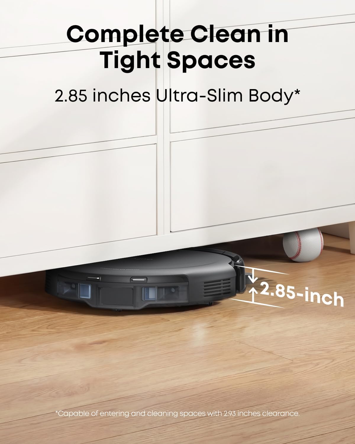 eufy C10 Robot Vacuum Self Emptying, 8 Weeks Hands Free, Advanced Smart Mapping with LiDAR Navigation, 2.85-Inch Slim Design, Powerful Suction, Edge Expansion Brush for Pet Hair, Carpet Detection