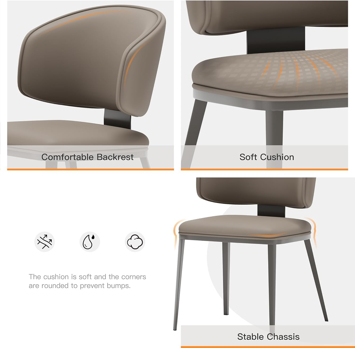 Dining Chairs Modern High Backrest Comfortable, Fashion Upholstered Kitchen Chair Armless Dinner Chair with Metal Legs for All Rooms (Milk Coffee, Set of 6)