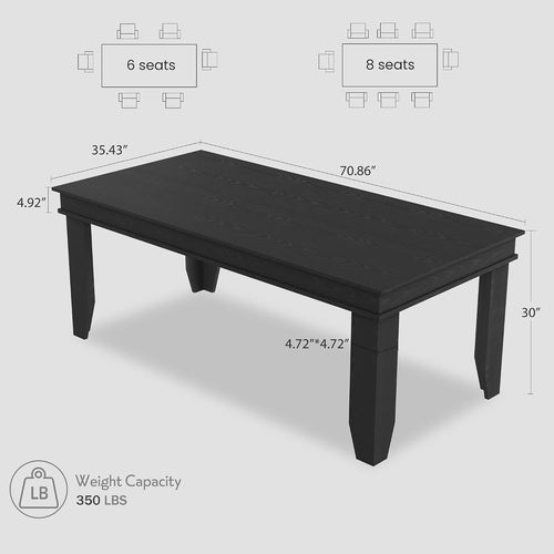 Farmhouse Dining Table for 6-8 People, 71 in Long Kitchen Tables with Wooden Sturdy Frame, 6 ft Large Rectangular Dinner Table for Dining Room, Kitchen (Black, 71" Non-extendable)