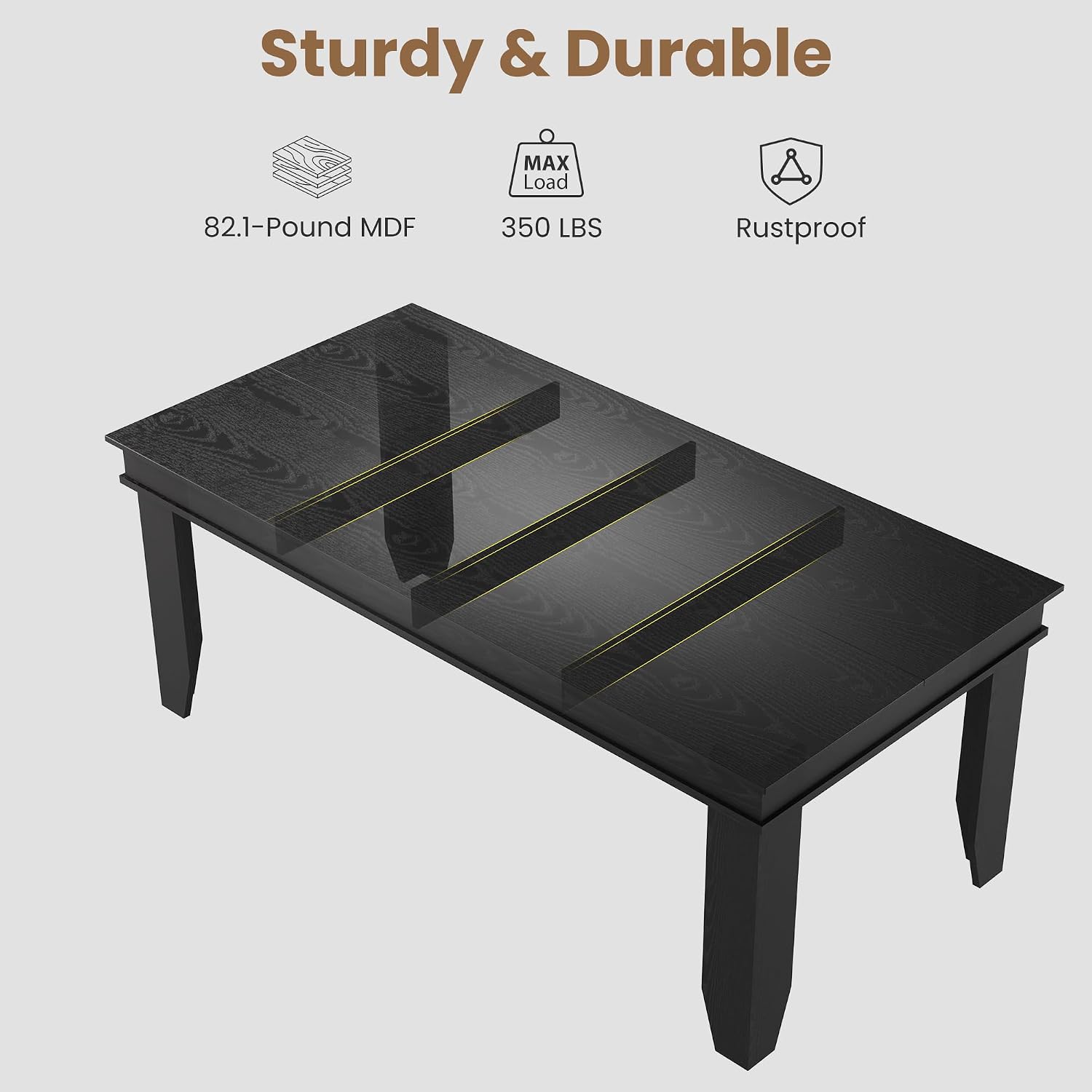 Farmhouse Dining Table for 6-8 People, 71 in Long Kitchen Tables with Wooden Sturdy Frame, 6 ft Large Rectangular Dinner Table for Dining Room, Kitchen (Black, 71" Non-extendable)