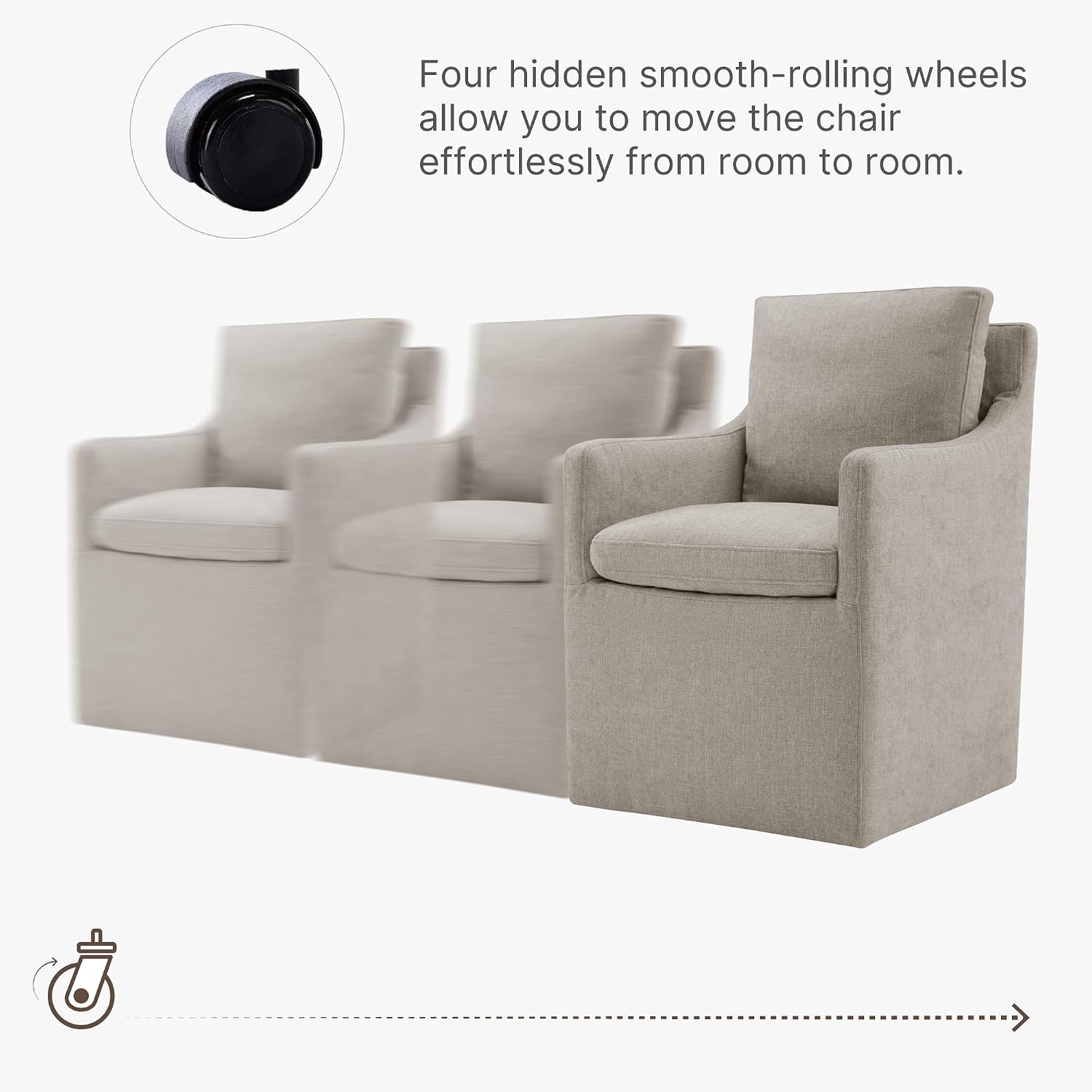 Upholstered Dining Chairs with Casters, No Assembly Modern Accent Armchair with Rollers for Dining Room, Bedroom, Living Room, Reading Room, Already Assembled, Sand, 2 Box