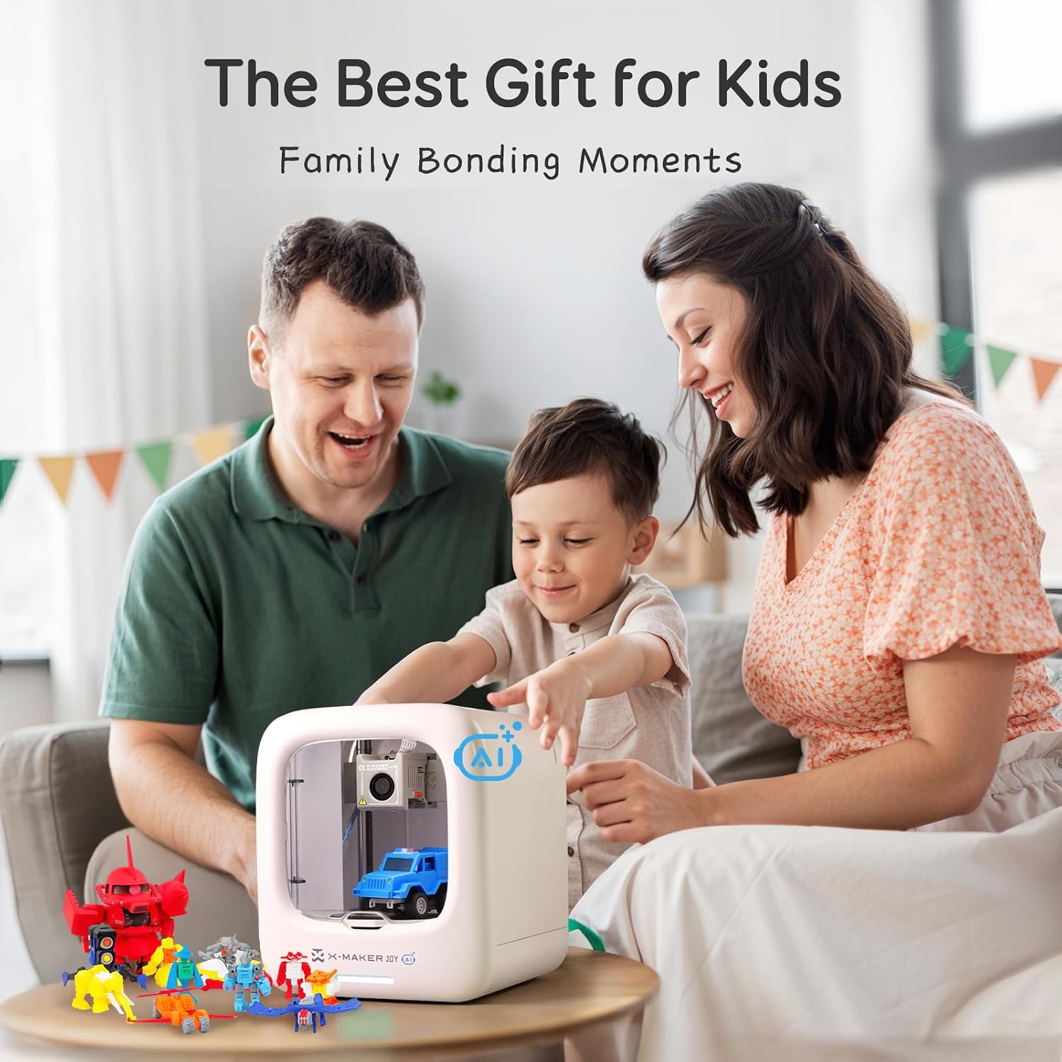 3D Printer for Kids, AI-Powered Fully Assembled 3D Printer with Up to 400mm/s Speed, Auto Leveling, 1500+ Models & 17+ Modules, Includes 8 PLA Filaments for Home and School Use, X-MAKER JOY AI+