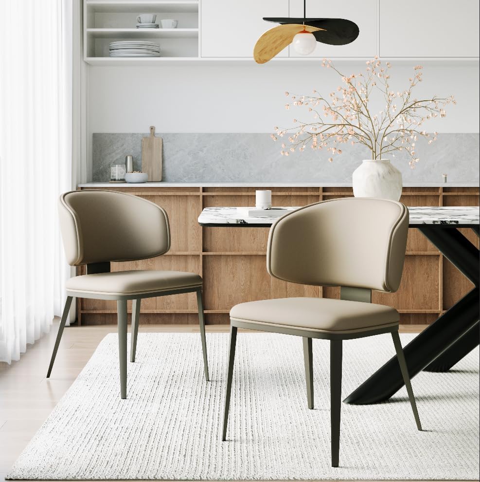 Dining Chairs Modern High Backrest Comfortable, Fashion Upholstered Kitchen Chair Armless Dinner Chair with Metal Legs for All Rooms (Milk Coffee, Set of 6)
