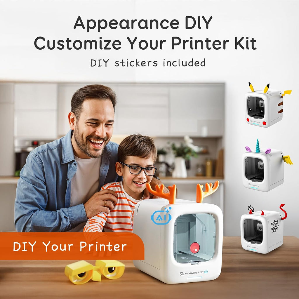 3D Printer for Kids, AI-Powered Fully Assembled 3D Printer with Up to 400mm/s Speed, Auto Leveling, 1500+ Models & 17+ Modules, Includes 8 PLA Filaments for Home and School Use, X-MAKER JOY AI+