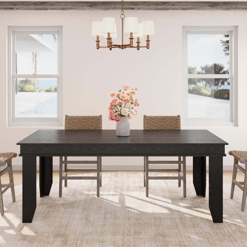 Farmhouse Dining Table for 6-8 People, 71 in Long Kitchen Tables with Wooden Sturdy Frame, 6 ft Large Rectangular Dinner Table for Dining Room, Kitchen (Black, 71" Non-extendable)
