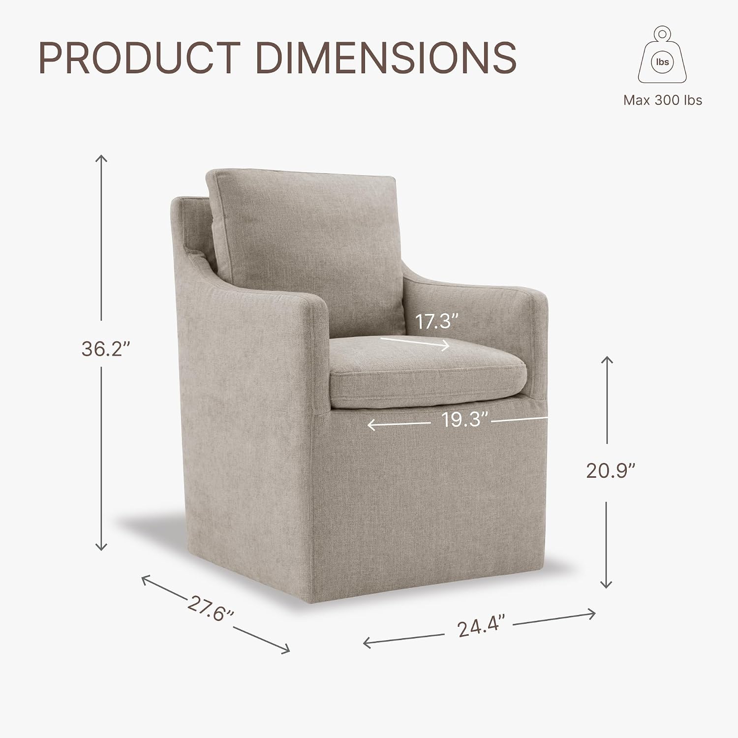 Upholstered Dining Chairs with Casters, No Assembly Modern Accent Armchair with Rollers for Dining Room, Bedroom, Living Room, Reading Room, Already Assembled, Sand, 2 Box
