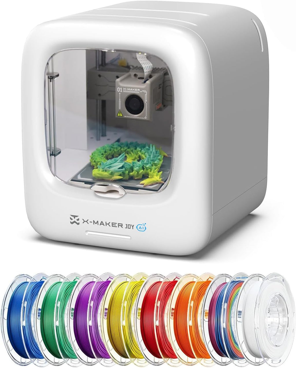3D Printer for Kids, AI-Powered Fully Assembled 3D Printer with Up to 400mm/s Speed, Auto Leveling, 1500+ Models & 17+ Modules, Includes 8 PLA Filaments for Home and School Use, X-MAKER JOY AI+