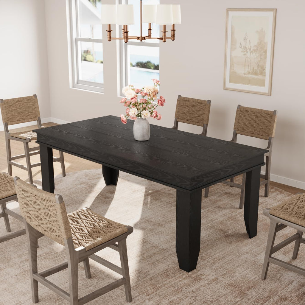 Farmhouse Dining Table for 6-8 People, 71 in Long Kitchen Tables with Wooden Sturdy Frame, 6 ft Large Rectangular Dinner Table for Dining Room, Kitchen (Black, 71" Non-extendable)