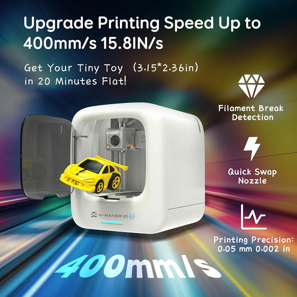 3D Printer for Kids, AI-Powered Fully Assembled 3D Printer with Up to 400mm/s Speed, Auto Leveling, 1500+ Models & 17+ Modules, Includes 8 PLA Filaments for Home and School Use, X-MAKER JOY AI+