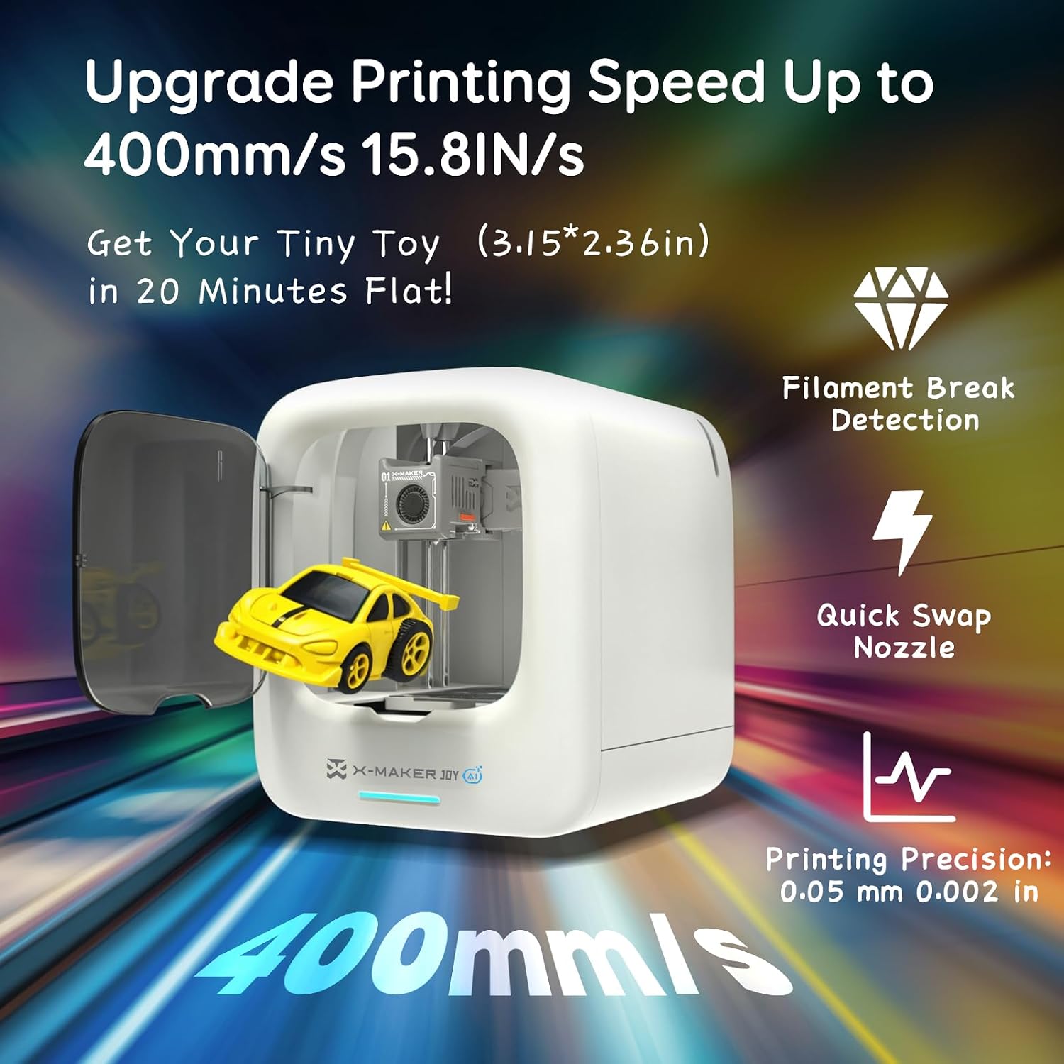 3D Printer for Kids, AI-Powered Fully Assembled 3D Printer with Up to 400mm/s Speed, Auto Leveling, 1500+ Models & 17+ Modules, Includes 8 PLA Filaments for Home and School Use, X-MAKER JOY AI+