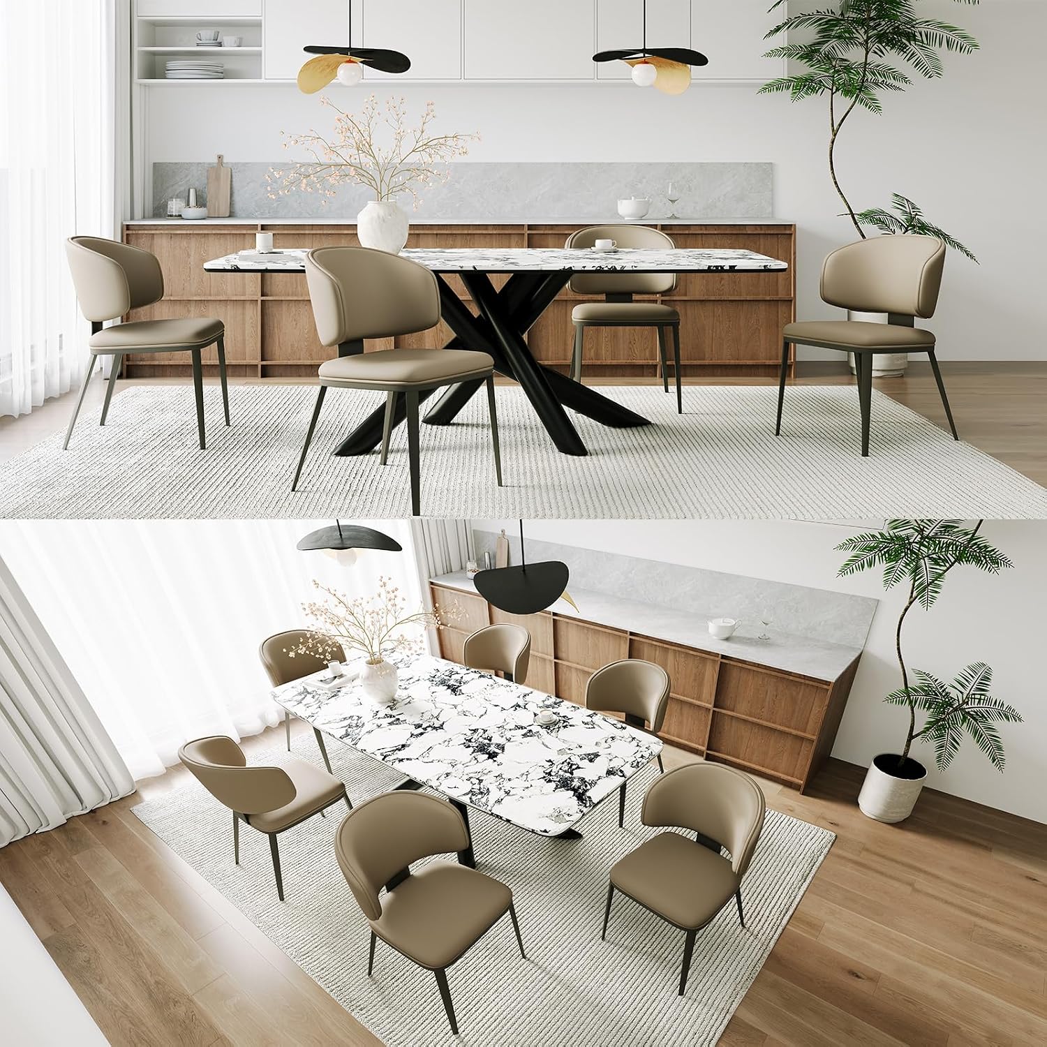 Dining Chairs Modern High Backrest Comfortable, Fashion Upholstered Kitchen Chair Armless Dinner Chair with Metal Legs for All Rooms (Milk Coffee, Set of 6)