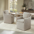 Upholstered Dining Chairs with Casters, No Assembly Modern Accent Armchair with Rollers for Dining Room, Bedroom, Living Room, Reading Room, Already Assembled, Sand, 2 Box